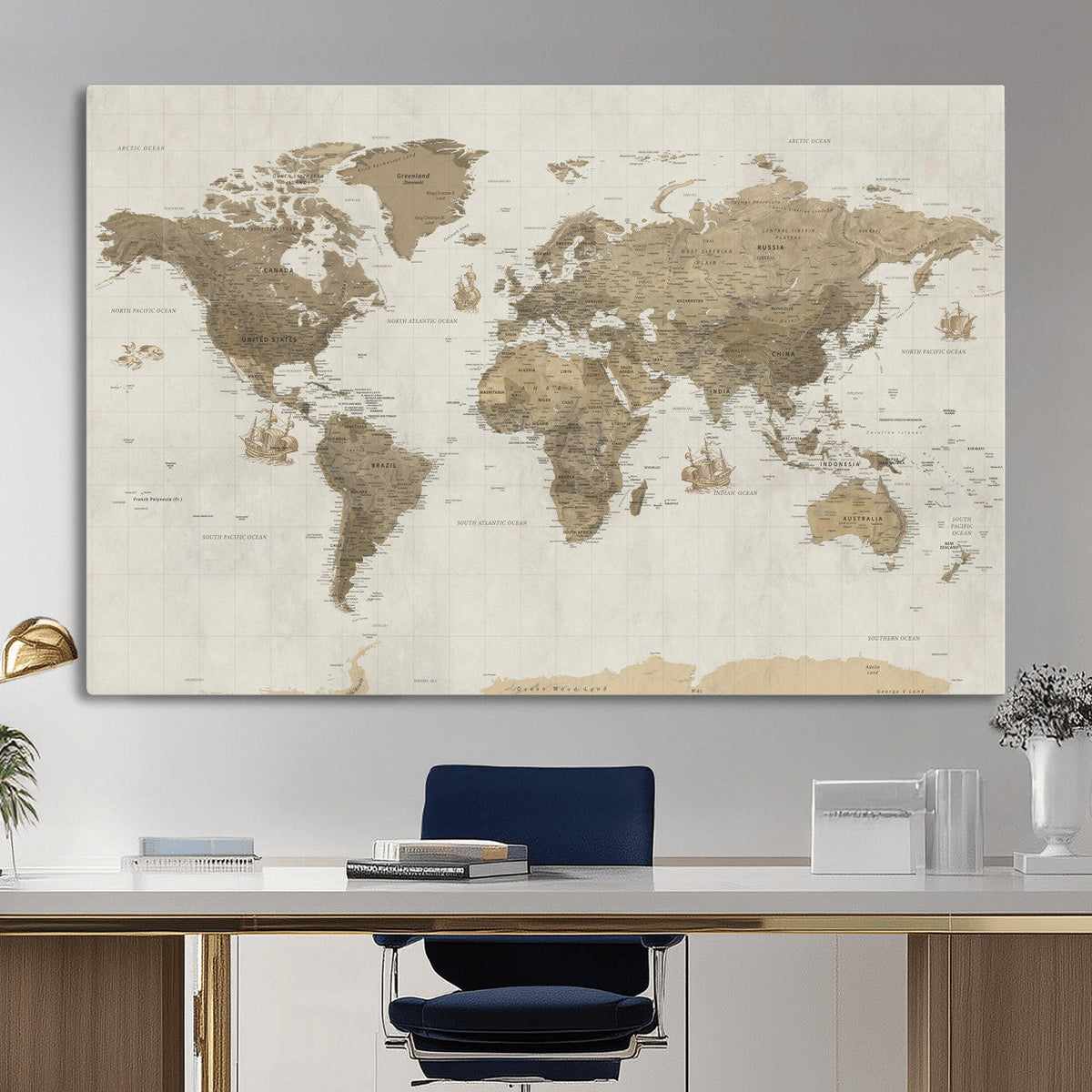 Detailed World Map Wall Art Canvas Print