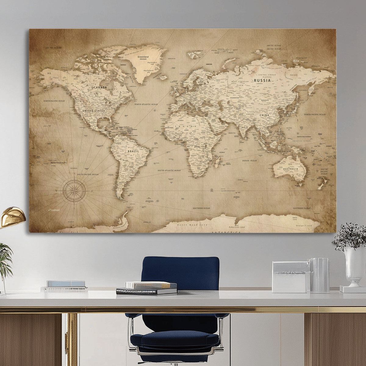 Colorful Watercolor World Map Canvas Wall Art – Framed