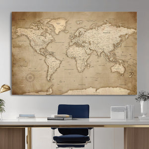 Colorful Watercolor World Map Canvas Wall Art – Framed