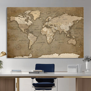 World Map Wall Art Canvas Print, Framed Map Art Picture