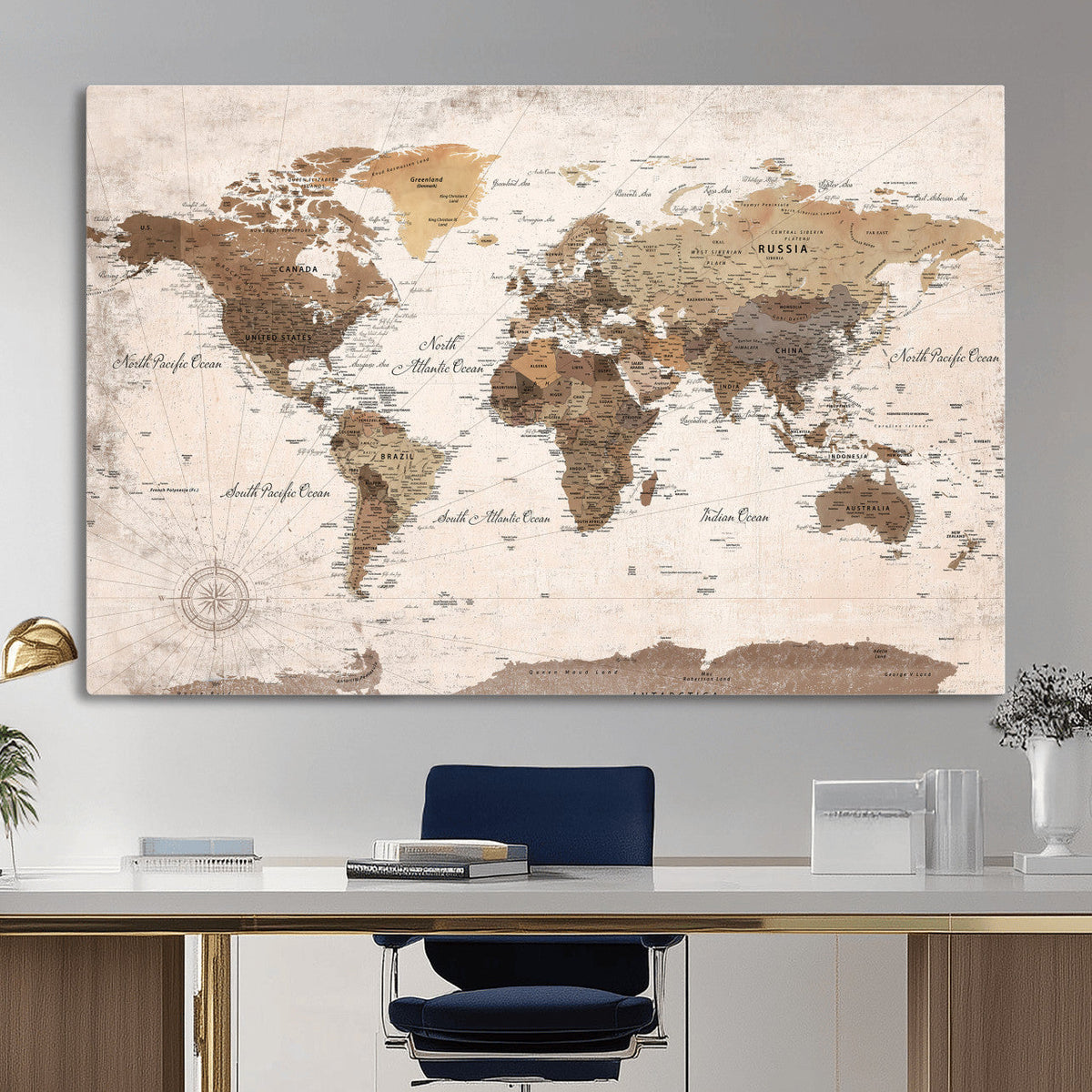 World Map Canvas Print – Framed Travel Map Wall Art for