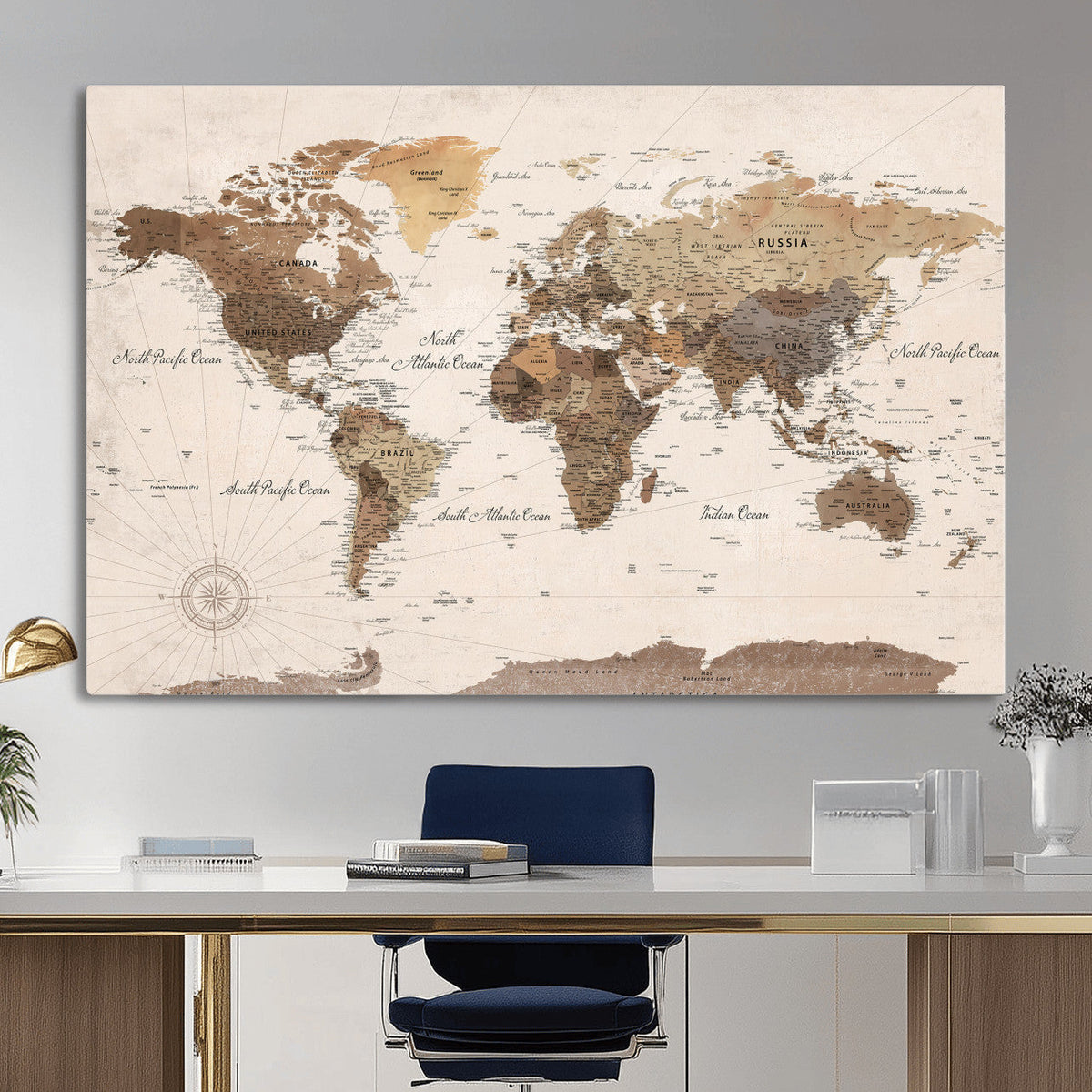 World Map Canvas Print – Framed Detailed Map of the World