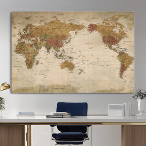 Vintage Detailed World Map Wall Art Canvas Print – Antique
