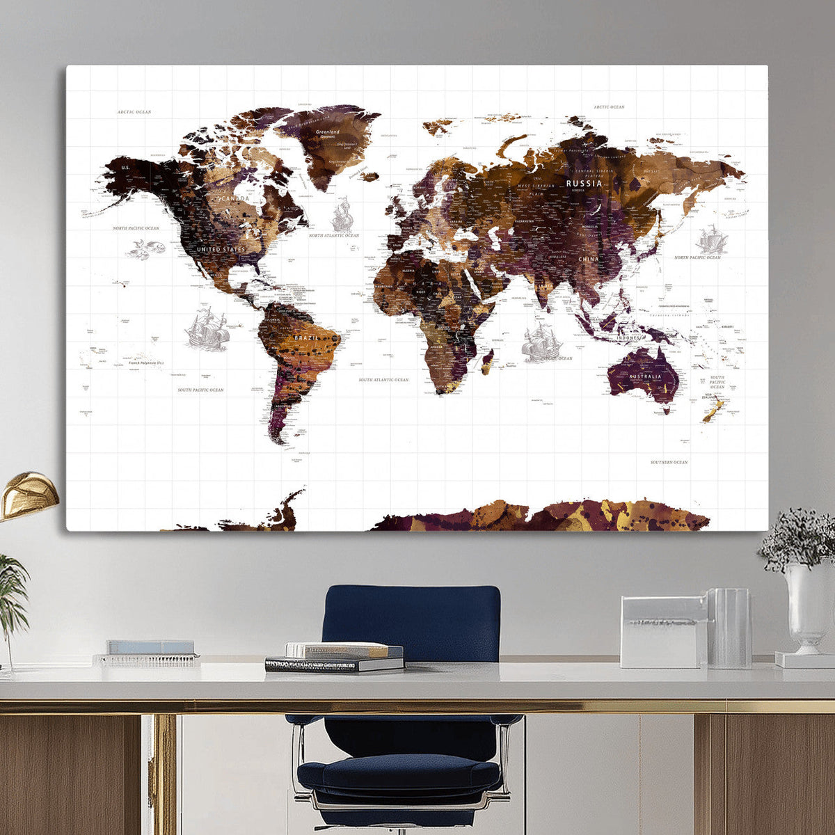 Rustic World Map Wall Art Canvas Print | Large World Map on