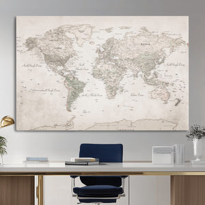 Antique Style World Map Canvas Print - Vintage Detailed