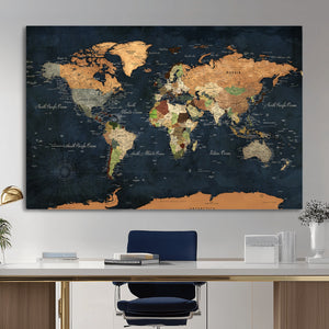 Vintage World Map Canvas Wall Art – Detailed Map with