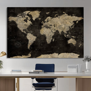 Push Pin World Map Canvas Wall Art Print, Interactive Travel