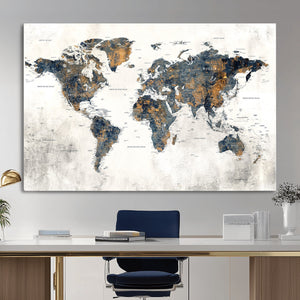 World Map Wall Art Canvas Print for Office Wall Decor