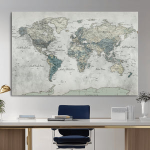 Neutral Vintage World Map Canvas Wall Art Print, Classic Map