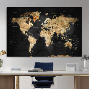 World Map Canvas Wall Art with Famous Landmarks – Framed