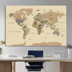 Extra Large World Map Canvas Print – Detailed Map of the