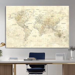 Colorful Watercolor World Map Canvas Wall Art – Framed