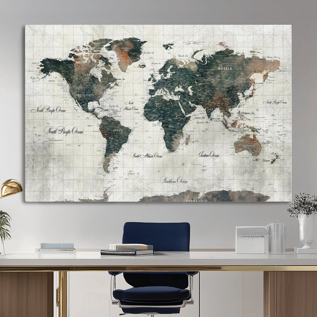 World Map Canvas Print – Framed Travel Map Wall Art for