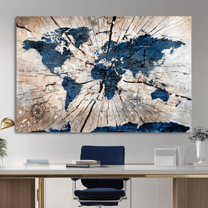 Rustic World Map Canvas Print – Framed Wall Art for Couples,