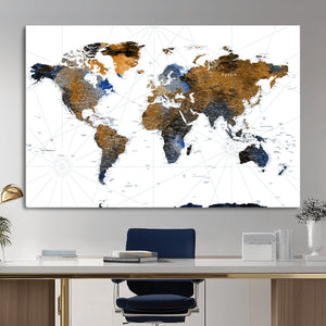 World Map Wall Art Canvas Print, Modern Decorative Framed