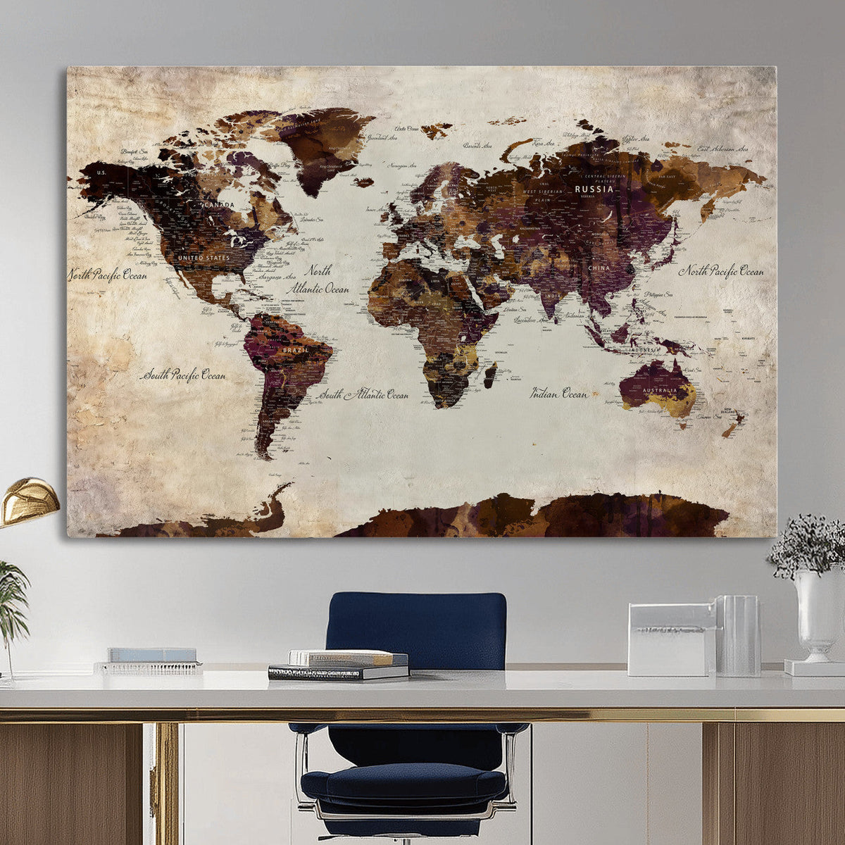 World Map Canvas Triptych – Colorful Global Wall Art for