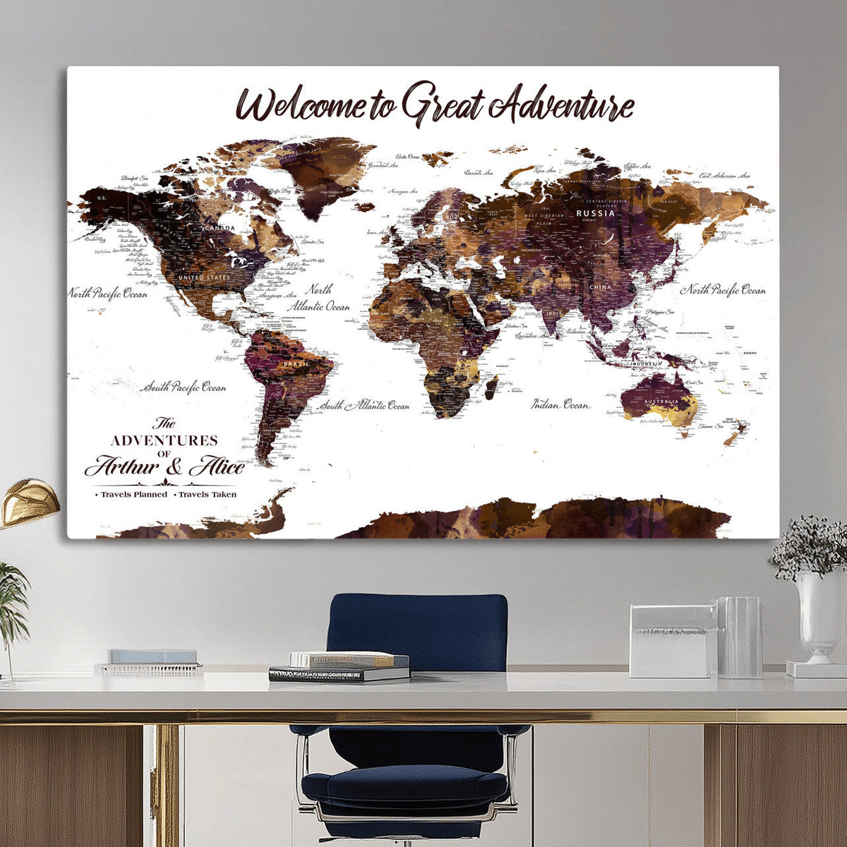 Custom Push Pin World Map Wall Art Canvas Print –