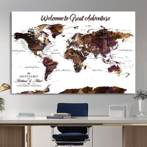 Custom Push Pin World Map Wall Art Canvas Print –