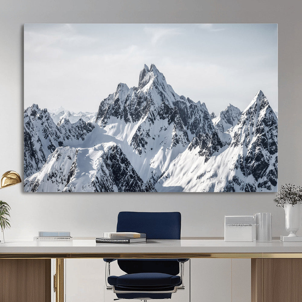 Snowy Mountain Range Canvas Print, Alpine Peaks Landscape