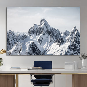 Snowy Mountain Range Canvas Print, Alpine Peaks Landscape
