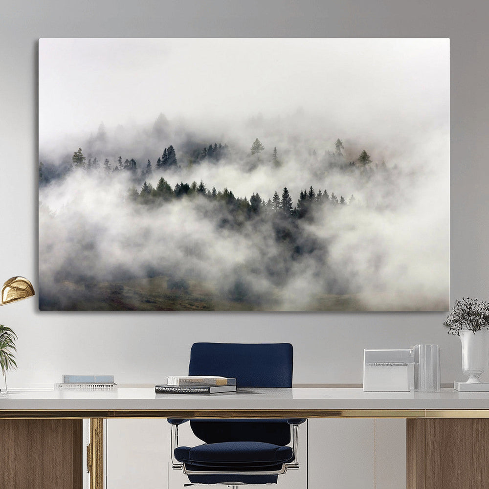 Foggy Forest Wall Art Canvas Print, Misty Pine Tree
