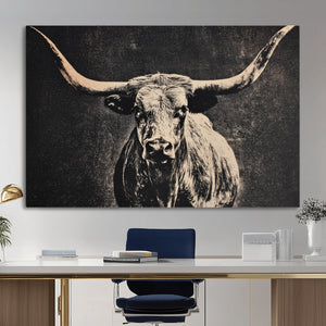 Vintage Texas Longhorn Bull Wall Art Canvas Print, Cow