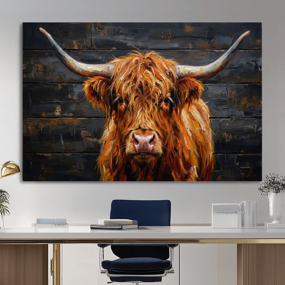 Highland Cow Wall Art Canvas Print, Rustic Farm Animal