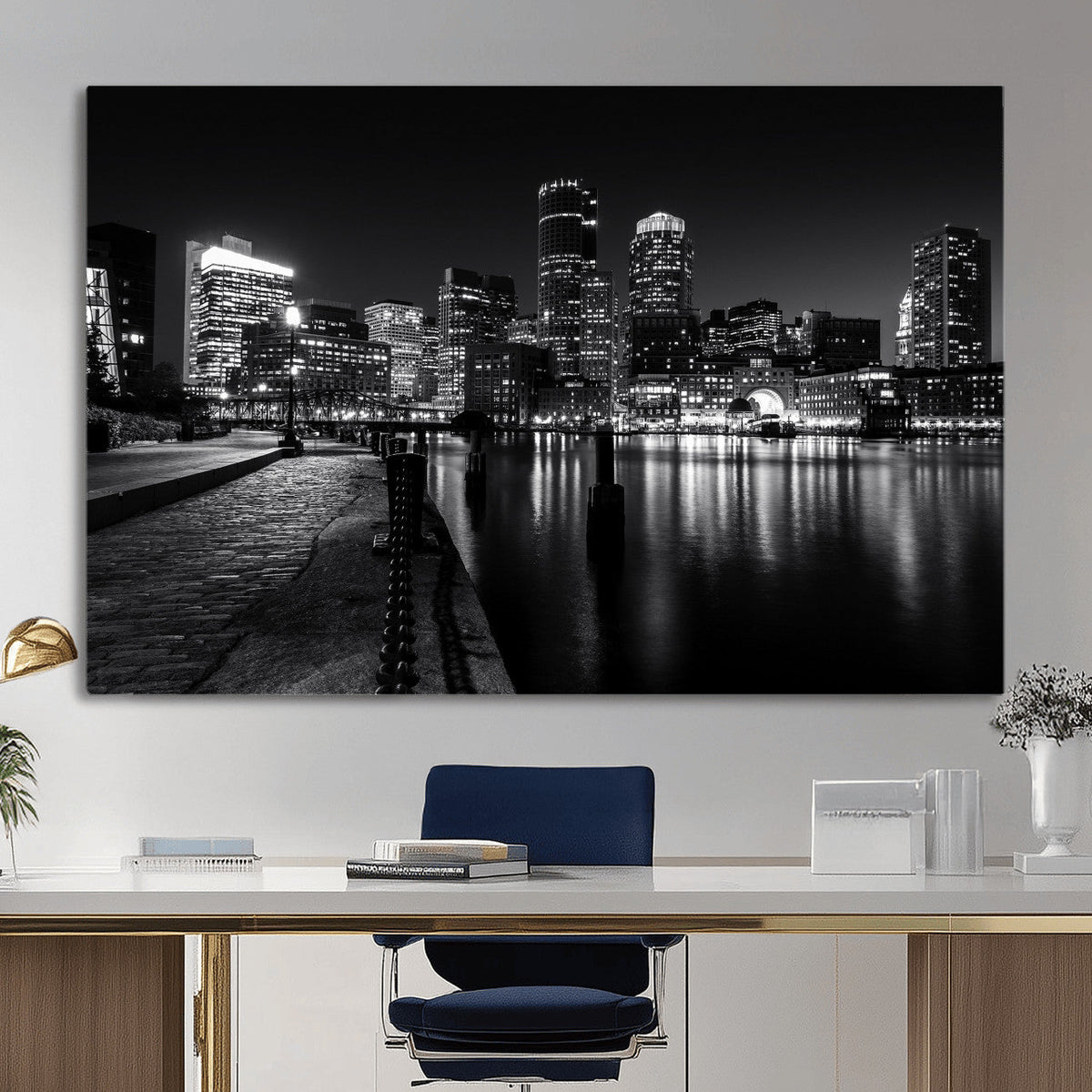 Boston Wall Art Canvas Print, Boston City Downtown Night