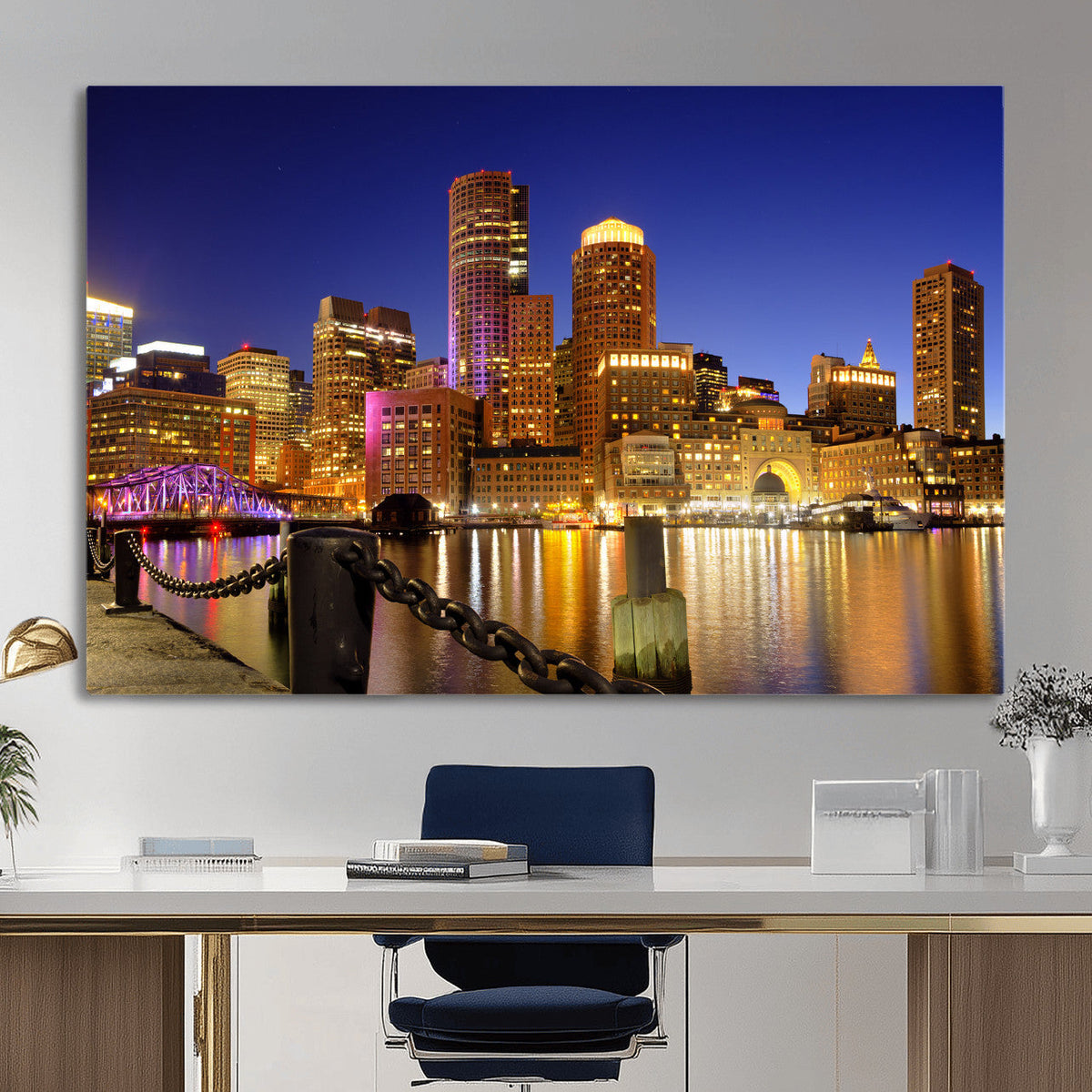 Boston Wall Art Canvas Print, Boston City Downtown Night