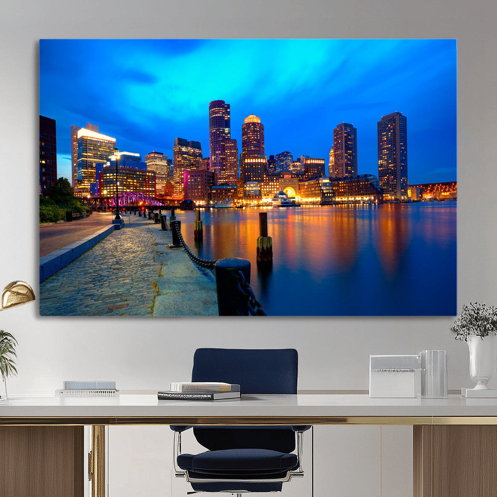 Boston Wall Art Canvas Print, Boston City Downtown Night