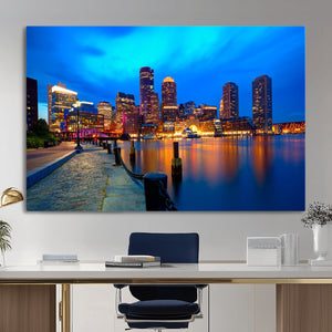 Boston Wall Art Canvas Print, Boston City Downtown Night