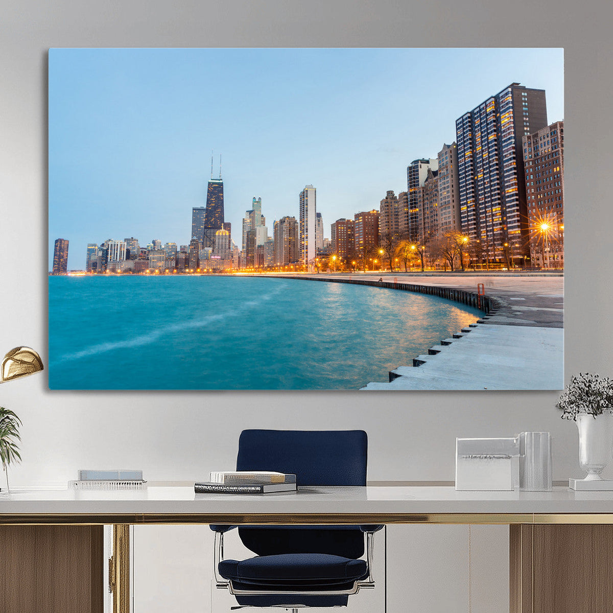 Chicago Wall Art Canvas Print, Chicago City Downtown Night