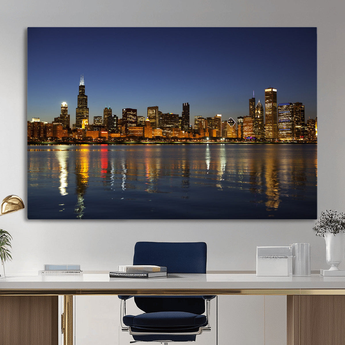 Chicago Wall Art Canvas Print - Chicago City Downtown Night