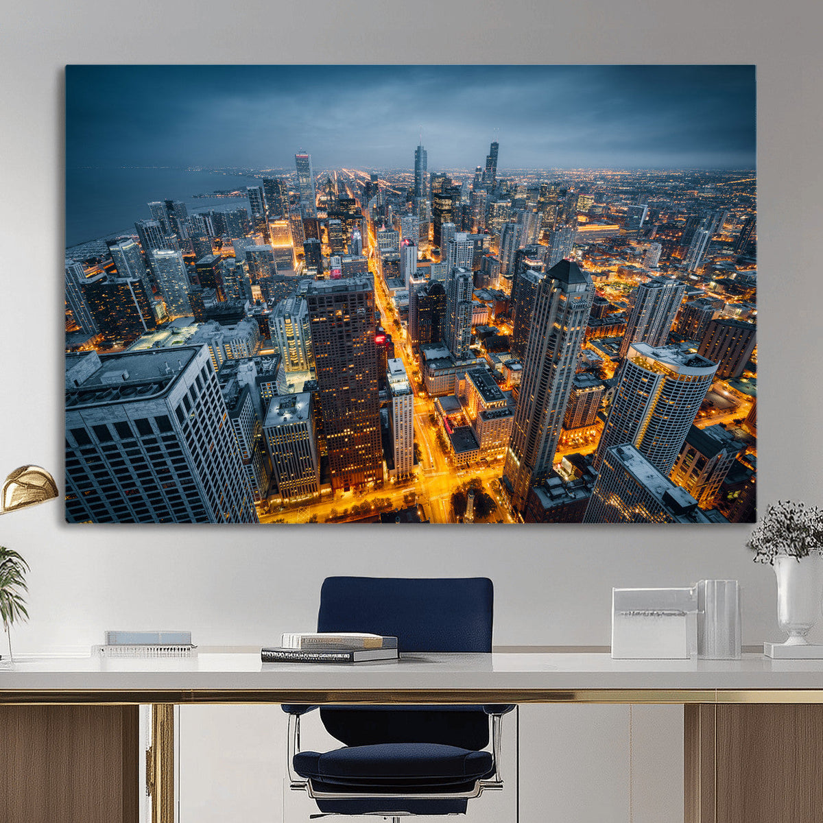 Chicago Wall Art Canvas Print - Chicago City Downtown Night