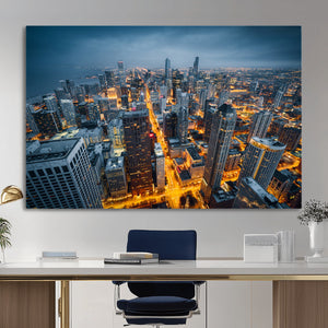 Chicago Wall Art Canvas Print - Chicago City Downtown Night
