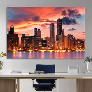 Chicago Wall Art Canvas Print - Chicago City Downtown Night
