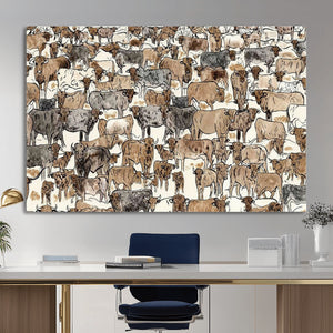 Abstract Longhorn Wall Art Canvas Print - Cow Animal Drawing