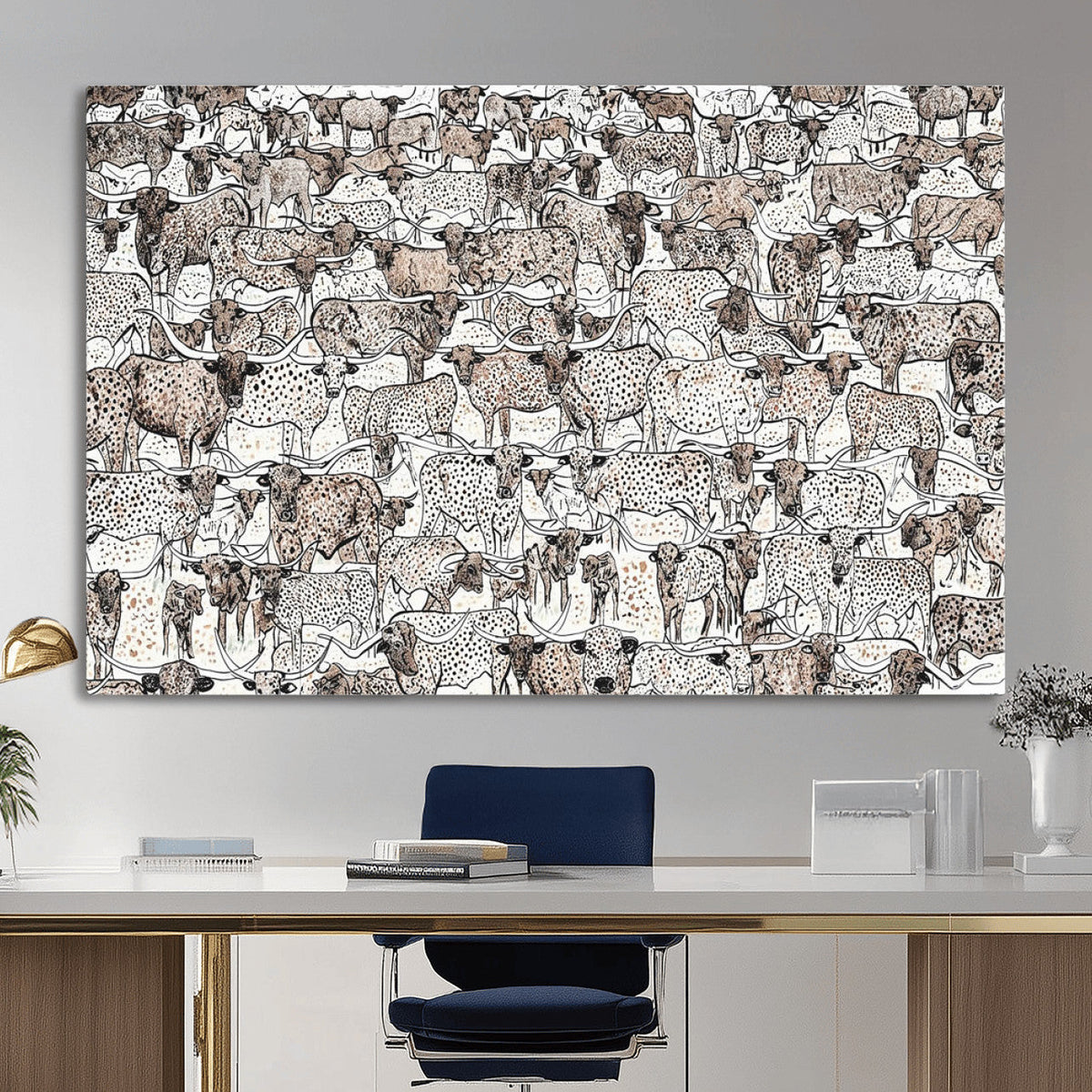 Abstract Texas Cow Wall Art Canvas Print - Farm Longhorn