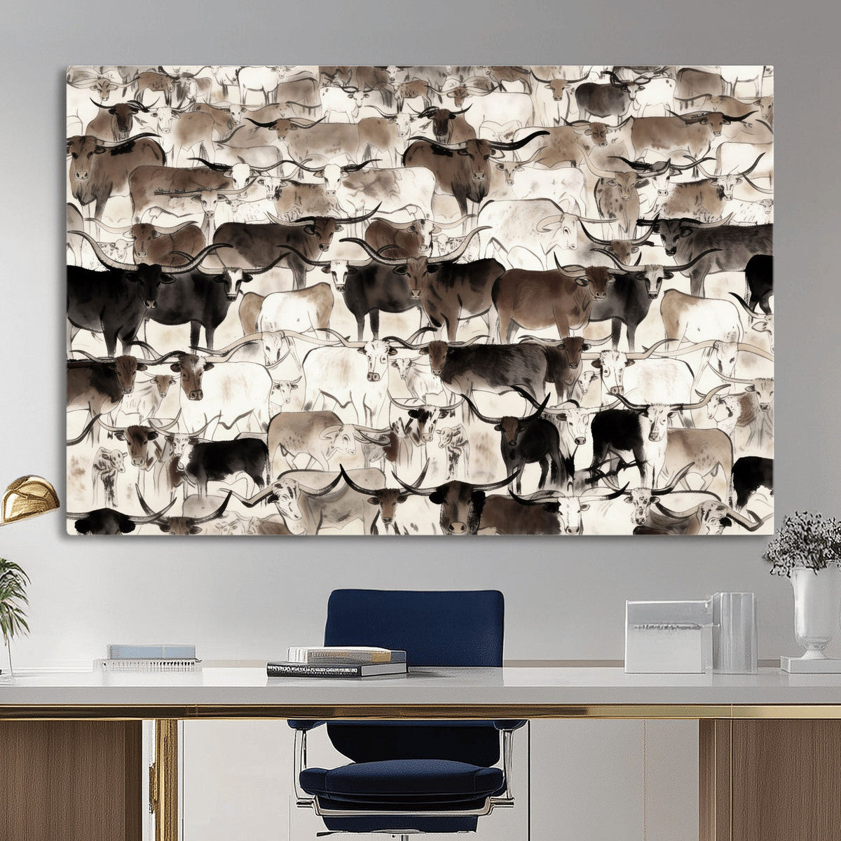 Abstract Texas Longhorn Print - Longhorn Herd Print for