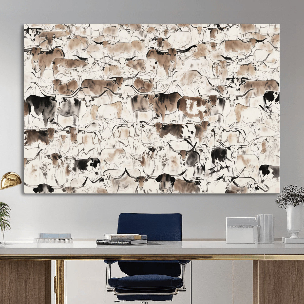 Abstract Texas Cow Canvas Print for Cabin and Western Home