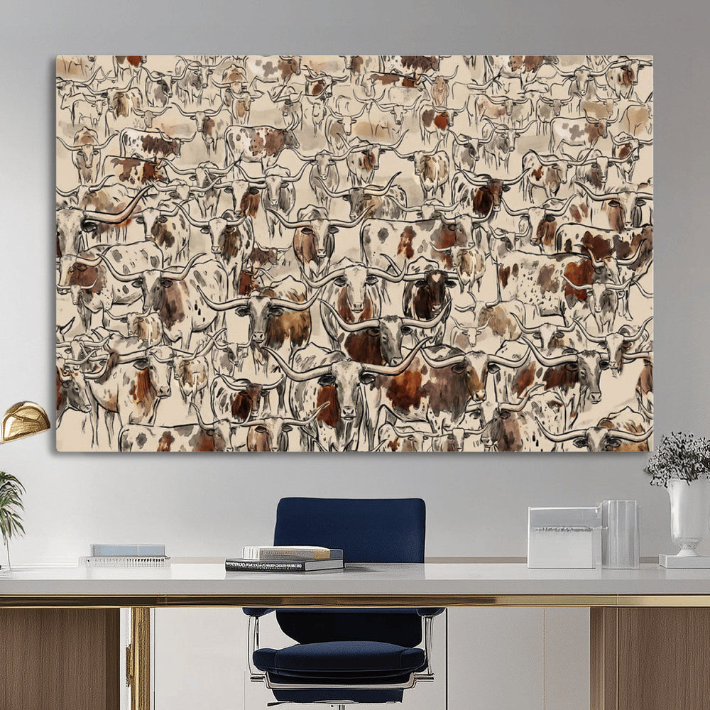 Abstract Longhorn Wall Art Canvas Print - Farm Animal