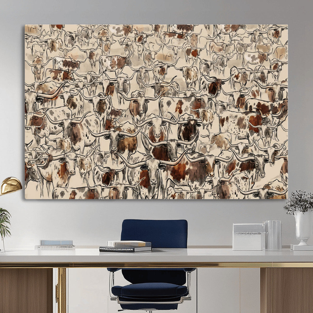 Abstract Longhorn Wall Art Canvas Print - Farm Animal