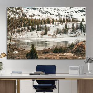 Snowy Mountain Landscape Wall Art Canvas Print, Alpine Pine