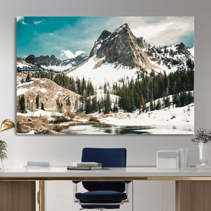 Snowy Mountain Wall Art Canvas Print, Alpine Pine Forest