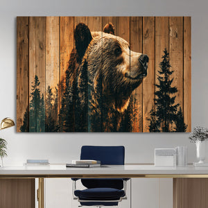 Rustic Bear Wall Art Canvas Print – Woodland Wildlife