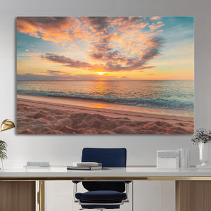 Sunset Beach Wall Art Canvas Print – Soft Coastal