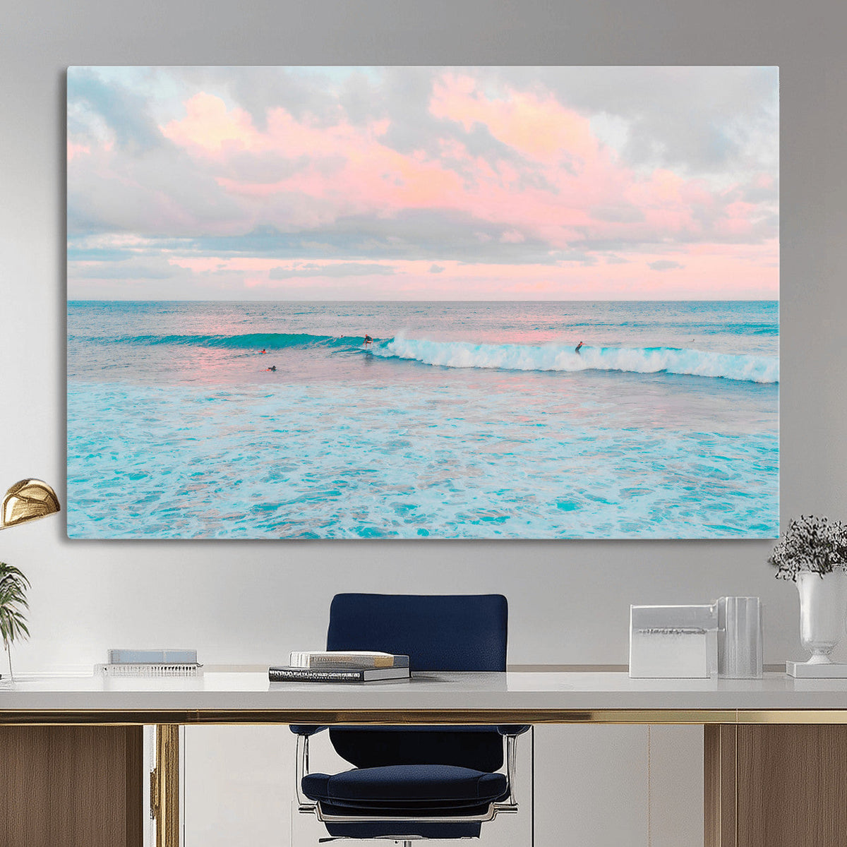 Ocean Wave Wall Art Canvas Print, Pastel Surf Seascape
