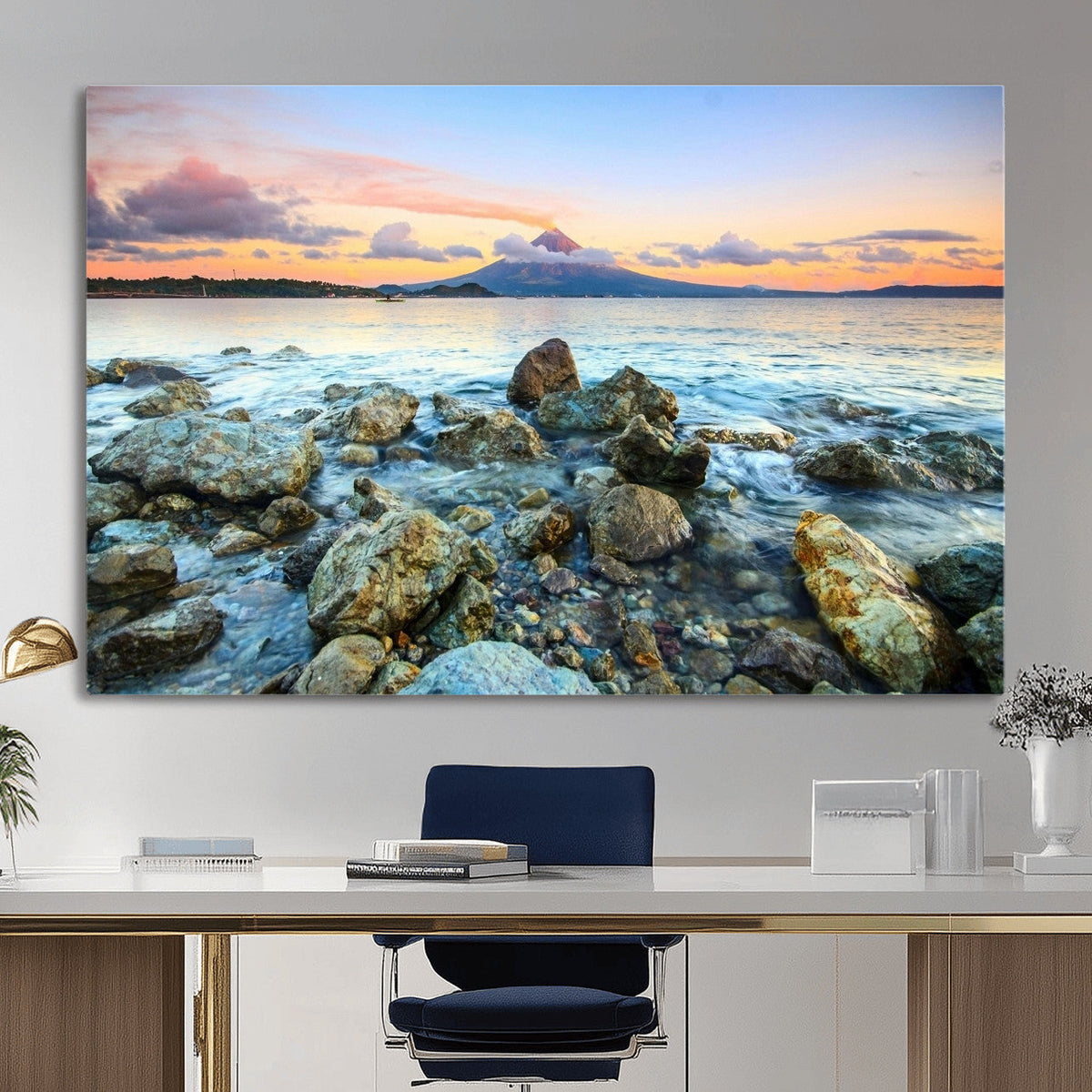 Mayon Volcano Seascape Wall Art Canvas Print, Tropical Ocean