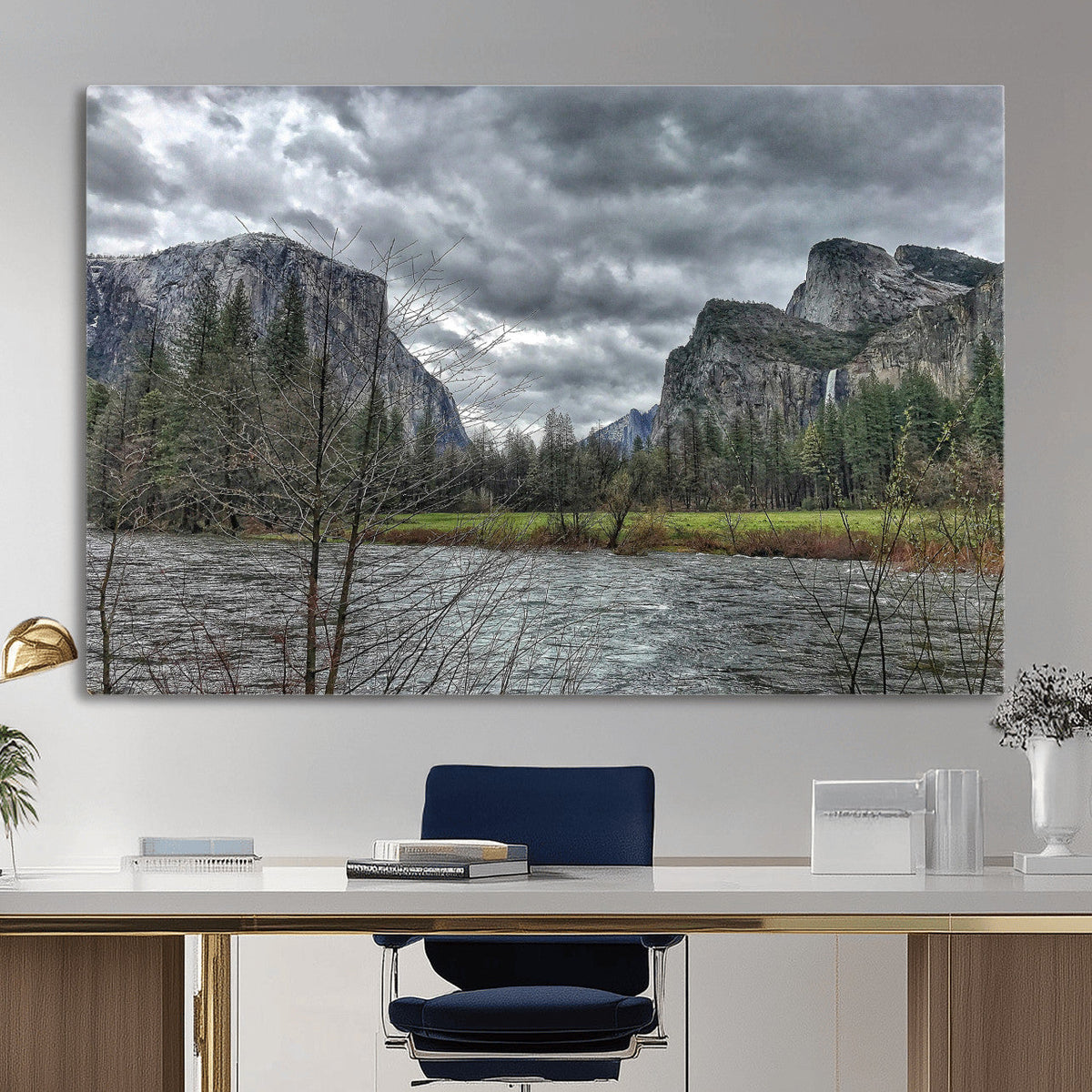Yosemite Valley River Wall Art Canvas Print, Granite Cliffs