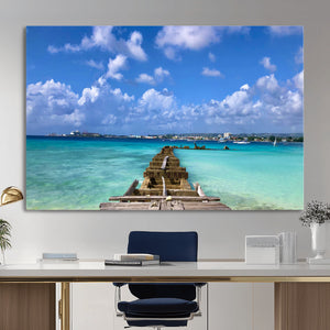 Caribbean Ocean Pier Seascape Wall Art Canvas Print,